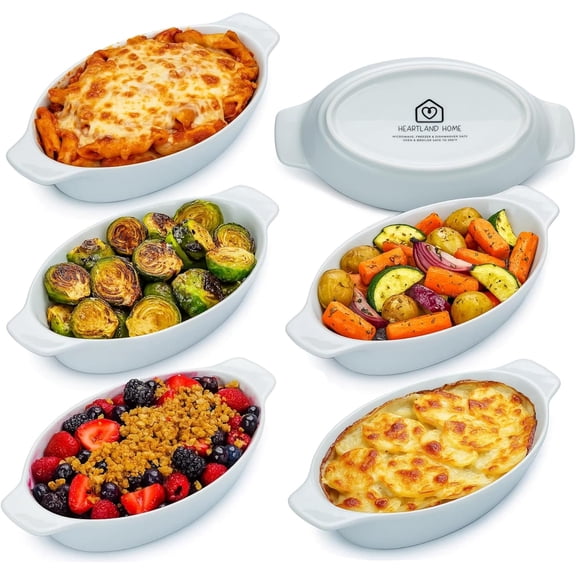 Porcelain Mini Casserole Dish Oval (6pc Set). Cauliflower Au Gratin Baking Dish, Banana Split Bowls, Single Serving, Small Individual