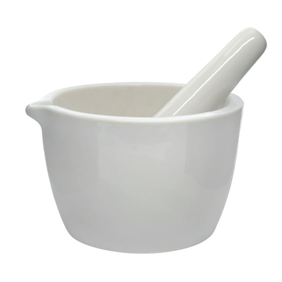 Porcelain Mortar & Pestle Set, 13.5oz (400ml) - Heavy Duty - Unglazed Grinding Surface - Excellent for Kitchen or Laboratory - Grinds Powdered Chemicals, Herbs, Spices, Pills - White - Eisco Labs