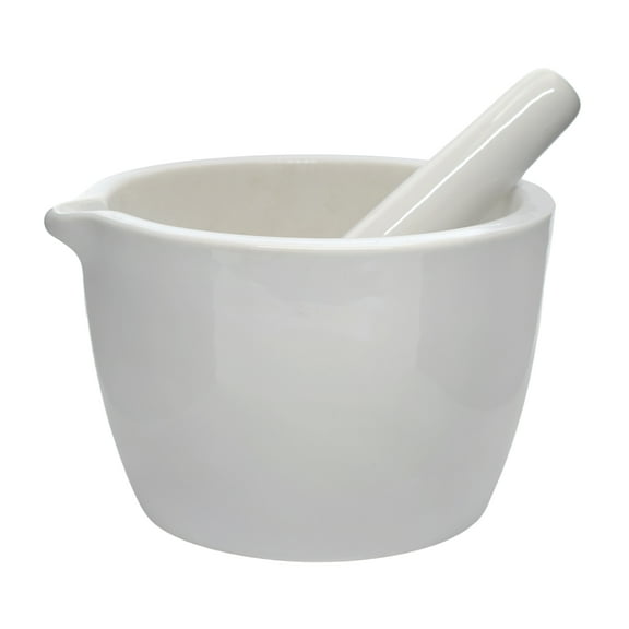 Porcelain Mortar & Pestle Set, 25oz (750ml) - Heavy Duty - Unglazed Grinding Surface - Excellent for Kitchen or Laboratory - Grinds Powdered Chemicals, Herbs, Spices, Pills - White - Eisco Labs