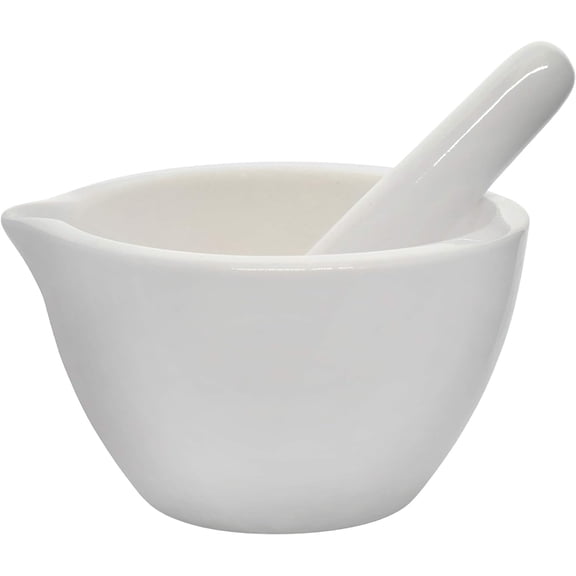 Porcelain Mortar & Pestle Set, 5oz (150ml) - Unglazed Grinding Surface - Excellent for Kitchen or Laboratory - Grinds Powdered Chemicals, Herbs & Spices - Pill Crusher - White Labs