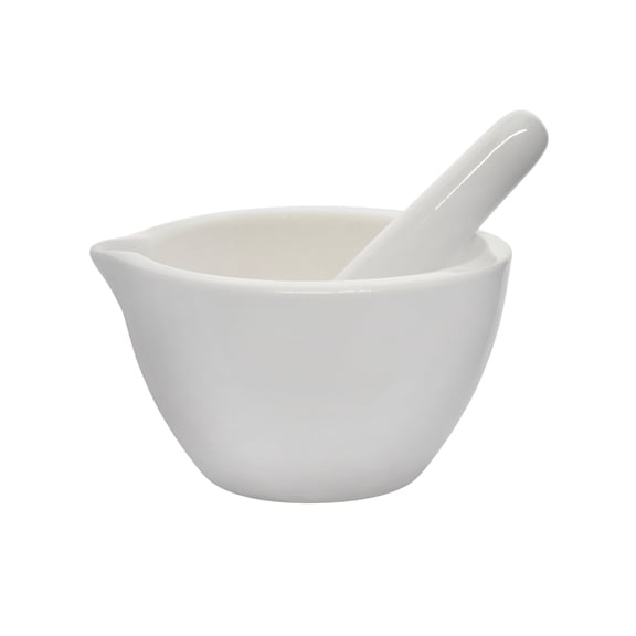 Porcelain Mortar & Pestle Set, 5oz (150ml) - Unglazed Grinding Surface - Excellent for Kitchen or Laboratory - Grinds Powdered Chemicals, Herbs & Spices - Pill Crusher - White - Eisco Labs