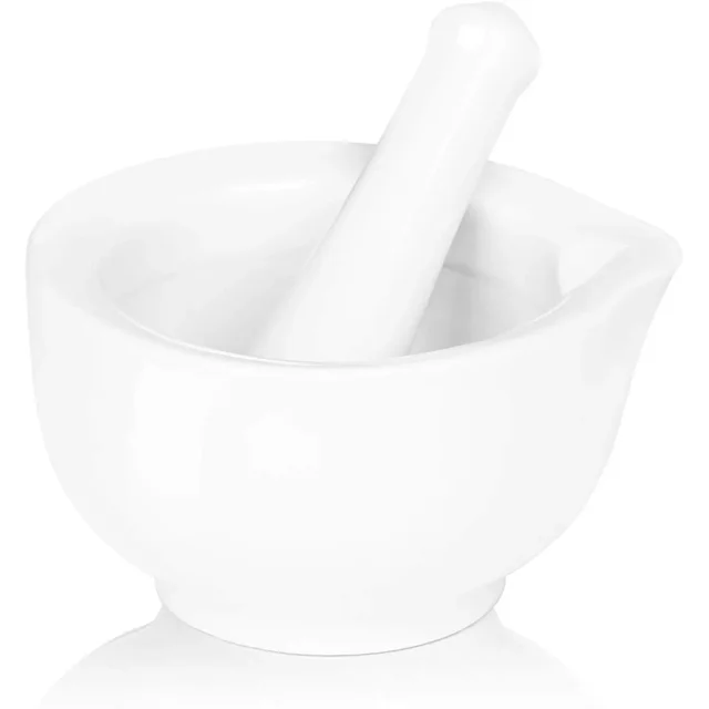 Porcelain Mortar and Pestle, Ceramic Herb Grinder Pill Crusher Set, 3.3inch White