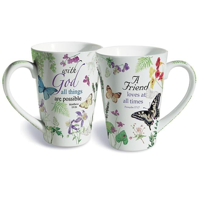 White Ceramic Inspirational Floral Mug Set