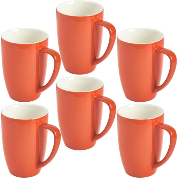 Porcelain Mug Set, 16 Ounces Cup for , Latte, Mocha, Hot , Set of 6, Orange