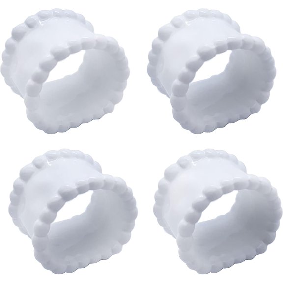 Porcelain Napkin Rings Beaded Napkin Rings for Valentine's Day, Pack 4 Bead Side Serviette Ring Buckles Round Cloth Napkin Bands for Dinner Parties, Weddings Receptions, Family Gatherings