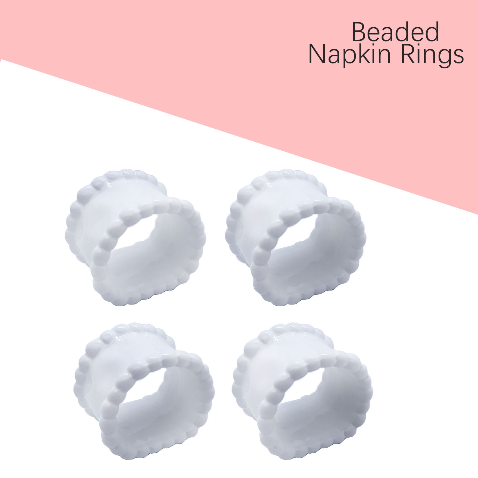 White Porcelain Beaded Round Napkin Rings, Set of 4
