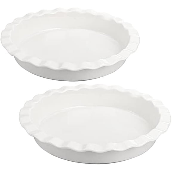 Porcelain Pie Pan for Baking, Oven Safe Pie Plate Baking Dish, 9 Inches Round Deep Dish with Ruffled Edge, Set of 2