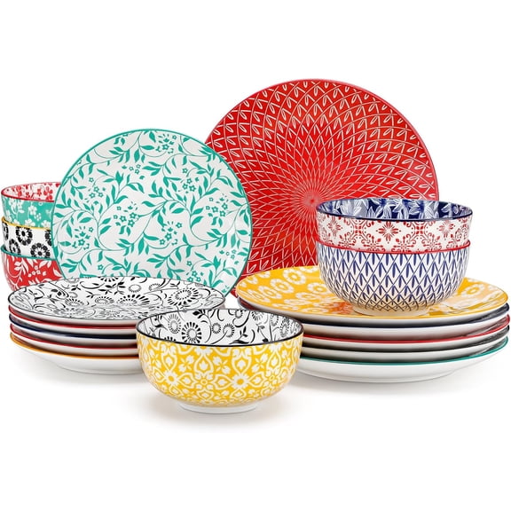 Porcelain Plates and Bowls Set for 6 18-Piece Muted Color Dinnerware