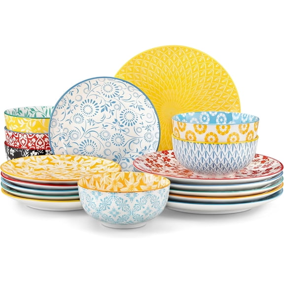 Porcelain Plates and Bowls Set for 6 18 Pieces Microwave and Dishwasher Safe Pastel Floral Design