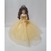 Porcelain Quincea era Umbrella Doll in Gold Gown Quince A os Centerpiece & Decoration