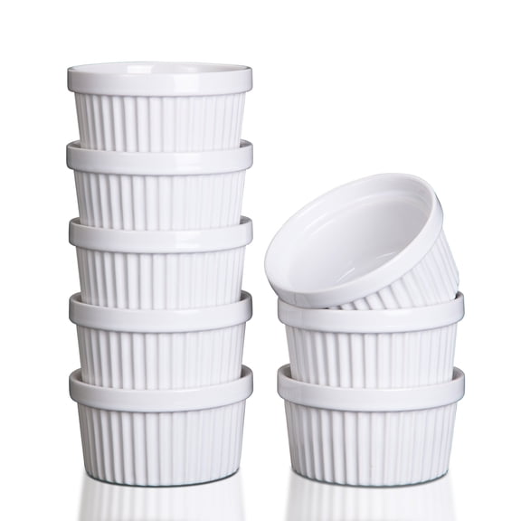 Porcelain Ramekins Set of 8 – 8 oz Oven Safe and Stackable Souffle and Creme Brulee Dishes – Custard Cups and Dessert Bowls for Baking, Appetizers, Dips – Black