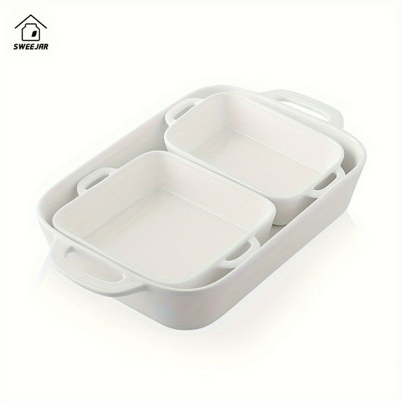 Porcelain Rectangular Baking Dish 12.8 x 8.9 Inch, Ceramic Bakeware Pan for Cakes, Casseroles, Dinner, Banquets and Everyday Cooking, Oven Safe Kitchen Serving Dish