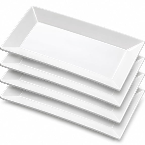 Porcelain Rectangular Serving Platters 9.75 Inch White Set of 4
