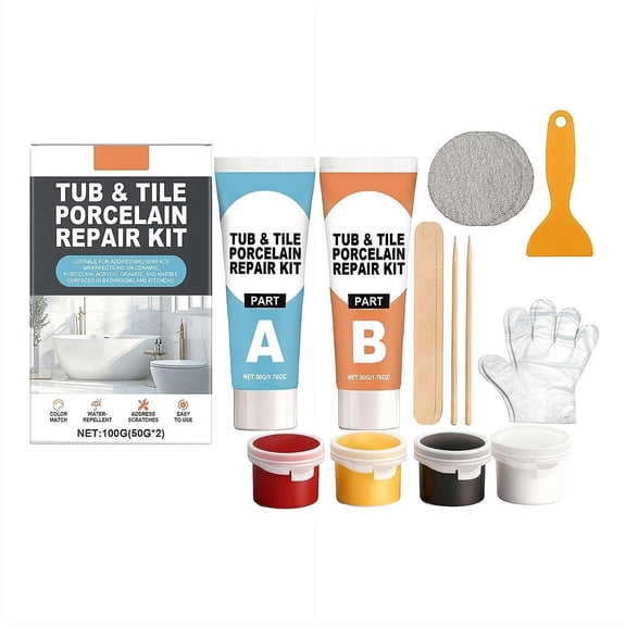 Porcelain Repair Kit White,High-Gloss Chipped Bathtub & Tile Repair Kit For Tub,Quickly Fix Sinks Chips & Tile Cracks,Enamel Fiberglass & Acrylic Fix For Ceramic,Chips,Dents,Cracks & Holes(White)