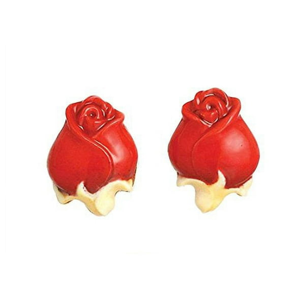 Porcelain - Rhodium Earrings - Red Rose