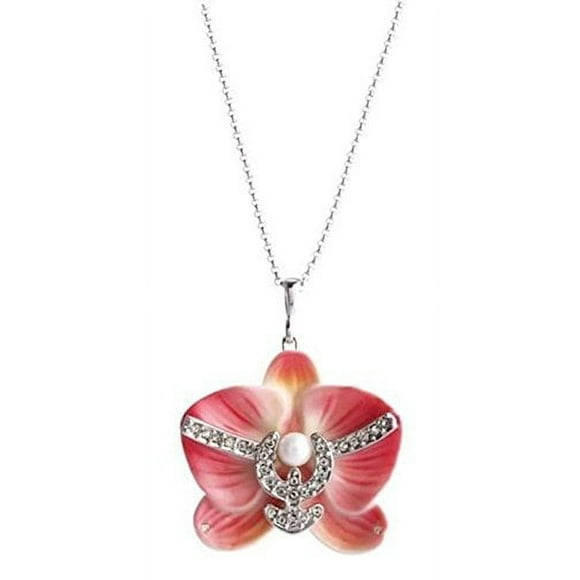Porcelain - Rhodium Necklace & Brooch - Graceful Moth Orchid