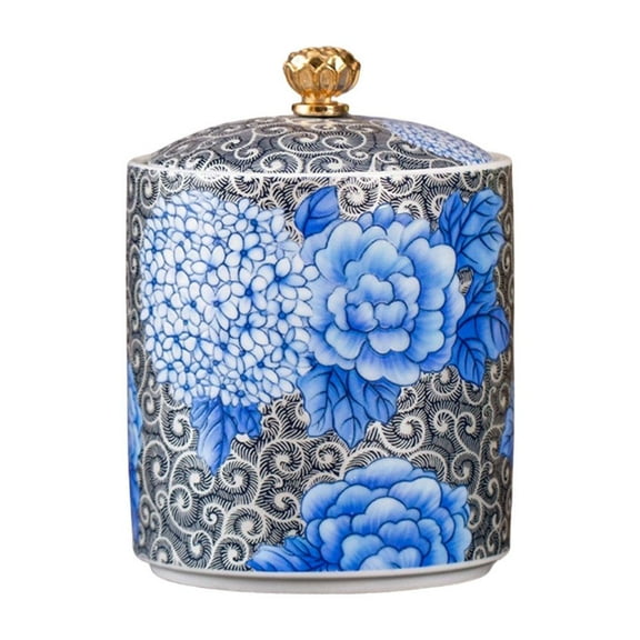 Porcelain Salt Cellar with Lid, 250ml Small Vintage Floral Spice Ceramic Salt Holder Container for Countertop, Airtight Spice Jar, Kitchen Storage Dish