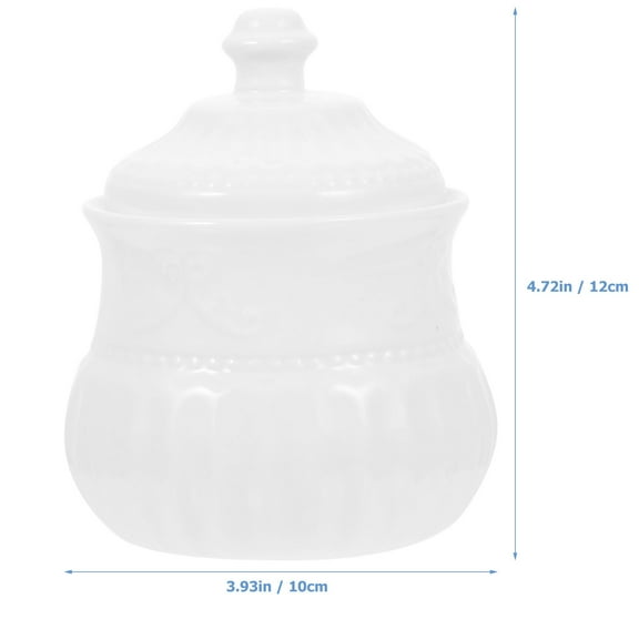 Porcelain Salt Jar Ceramic Sugar Storage Bowl Seasoning Pot Embossment Honey Jar
