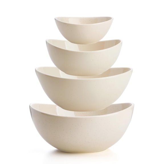 Porcelain Serving Bowl Set Beige Multipurpose Entertaining Use