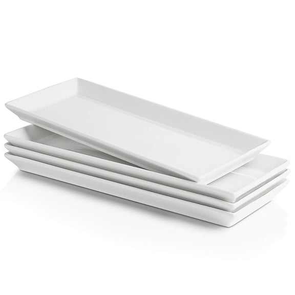 Porcelain Serving Platters 11.7 Inch - Elegant White Rectangular Plates Set Of 4 For Parties Sushi Appetizers