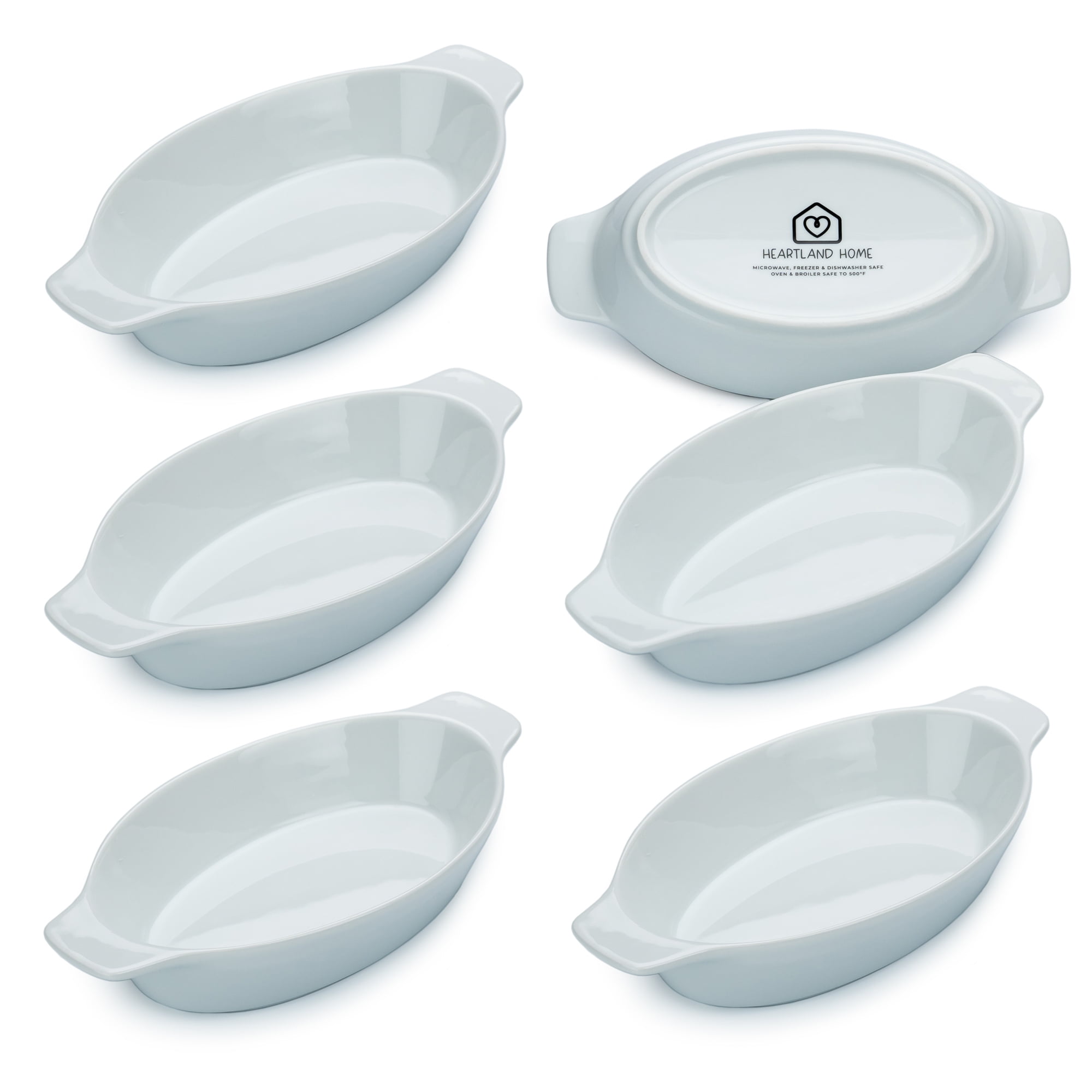 White Porcelain Oval Single Serving Au Gratin Dish Set, 6-Pack