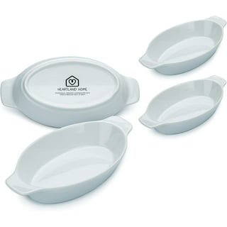 Oval Au Gratin Baking Dishes for Oven Safe and Microwave Cooking and  Baking, 4 Pc. Dish Set, Heat Resistant Ceramic with Handles for Serving,  Small