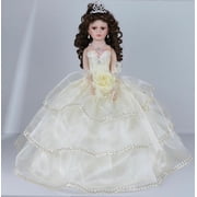 Porcelain Sleeveless Quincea era Umbrella Doll in Beige Gown, Centerpiece & Decoration