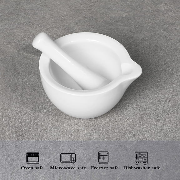 Porcelain Small Mortar and Pestle, Ceramic Herb Grinder Pill Crusher Set, 3.3 inch White