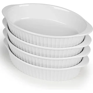 Foraineam 4 Pack 15 oz White Porcelain Oval Baking Dishes, 8.8 x 5.5 x 1.8  Inch Au Gratin Pans Small Table Serving Dish, Lasagna Pan Crème Brulee