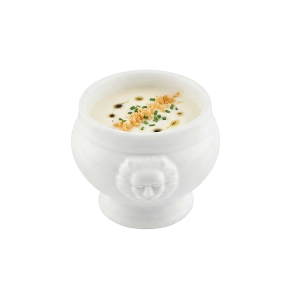 Chef 101 6 oz Round White Porcelain Lion Head Soup Bowl - 4" x 3 1/4" x 2 1/2" - 10 count box