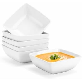 Porcelain Soup Bowls Set of 6, 28 OZ Square Cereal Bowls, Rice Bowl, for Ice Cream and Dessert Snack, Wedding Party Gift, Microwave Safe Bowl$$Home Decor, Kitchen, & Other