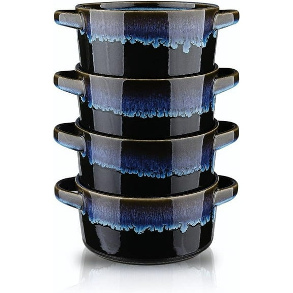 Porcelain Soup Bowls With Handles Microwave Safe, Soup Bowls Large, 24 Ounce for Soup, Cereal, Stew, French Onion Soup Bowl, Reactive Glaze Set of 4