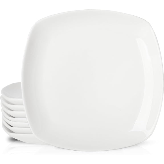 Porcelain Square Appetizer Plate,Set of 8, White 7 inch Ceramic Dessert Plates, Small Dinner Plates for Cake Side Dish, Scratch Resistant, Microwave, Oven, Dishwasher Safe