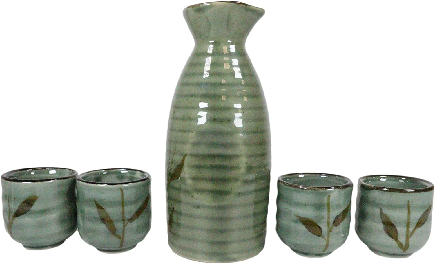 Flask Rice Modern Porcelain Stoneware Artistic Green Wetlands Reed Grass Rice Wine Sake ...