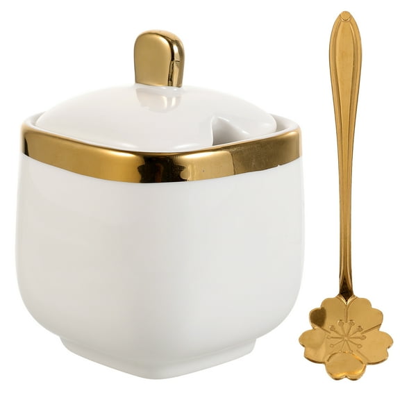 Porcelain Sugar Pot Ceramic Bowl with Lid Jar Seasoning