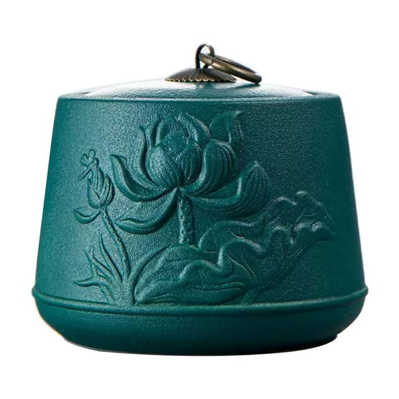 Porcelain Tea Canister for Loose Tea, Matte Ceramic Tea Caddy with Sealed Lid, Embossed Lotus Leaves and Flowers 830 ML