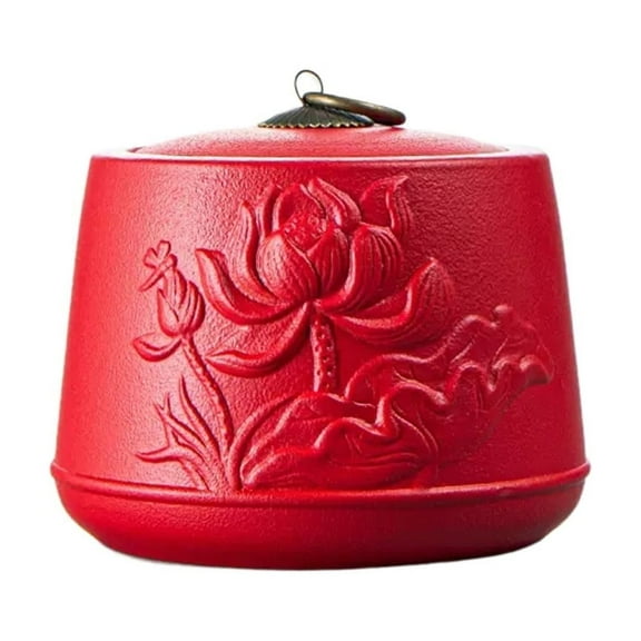 Porcelain Tea Canister for Loose Tea, Matte Ceramic Tea Caddy with Sealed Lid, Embossed Lotus Leaves and Flowers 830 ML