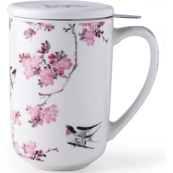 Porcelain Tea Mug with Infuser and Lids, 18 Oz Coffee Cup Strainer with Bag Holder for Loose Leaf Tea, Steeping Coffee Mug for House-warming Wedding Birthday Gift