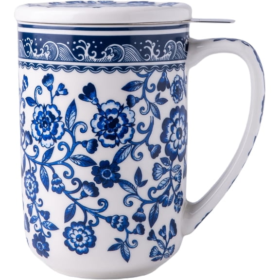 Porcelain Tea Mug with Infuser and Lids, 18 Oz Coffee Cup Strainer with Bag Holder for Loose Leaf Tea, Steeping Coffee Mug for House-warming Wedding Birthday Gift
