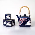 thumbnail image 1 of Porcelain Tea Set Square Shape 20 fl oz Teapot with 4 Hexagon Cups Hand Painted Cherry Blossoms Rabbit Design Top Handle Japanese Style, 1 of 4