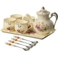 Porcelain Tea Set, Vintage Flowering Shrubs Teapot and Cups Set for Tea