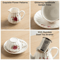 thumbnail image 1 of Porcelain Tea Sets, 8 OZ Cups& Saucer Service For 6, With Teapot Sugar Bowl Cream Pitcher Teaspoons And Tea Strainer For Tea/Coffee, 1 of 4