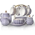 thumbnail image 1 of Porcelain Tea Sets British Royal Series, 8 OZ Cups& Saucer Service for 6, with Teapot Sugar Bowl Cream Pitcher Teaspoons and Tea Strainer, Suitable for High Tea, Wedding, Party (purple), 1 of 4