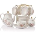 thumbnail image 1 of Porcelain Tea Sets British Royal Series, 8 OZ Cups & Saucer Service for 6, with Teapot Sugar Bowl Cream Pitcher Teaspoons and Tea Strainer, Suitable for High Tea, Wedding, Party（Rose Flower）, 1 of 5