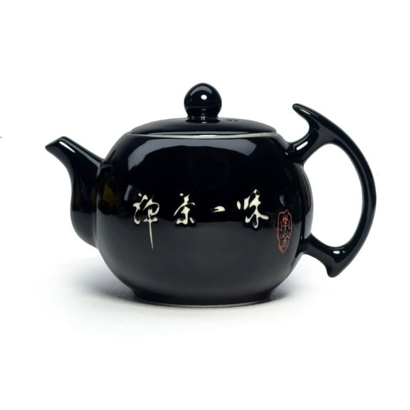 Porcelain Teapot, 10oz Tea Pot Painting Tea Zen In Tea Chinese Character Ceramic Kettle Black