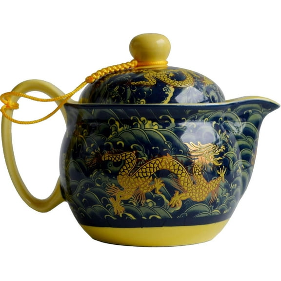 Porcelain Teapot 12oz Chinese Dargon Waves Pattern Stainless Mash Infuser for Loose Tea