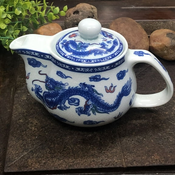 Porcelain Teapot, 17oz Tea Pot with Removable Stainless Steel Filter Chinses Blue and White Glaze Water Kettle