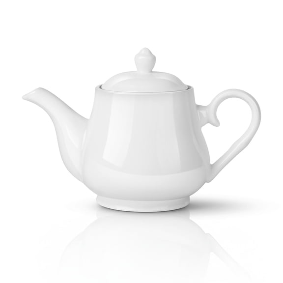 Porcelain Teapot, Ceramic Tea Pot w/ Removable Lid, Beverage Serveware Set for 2-3 Tea Cups, Coffee Mugs, Modern English Classic Style, Microwave Oven & Dishwasher Safe - 24 Ounce, Pure White