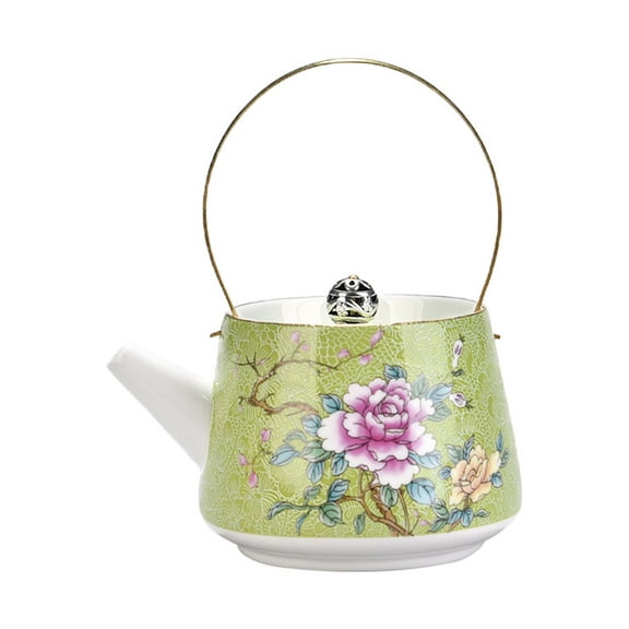 Porcelain Teapot Vintage Floral Ceramic Tea Pot Decorative Hand Painted Coffee Pot Kitchen Teaware for Blooming Loose Leaf Tea Light Green