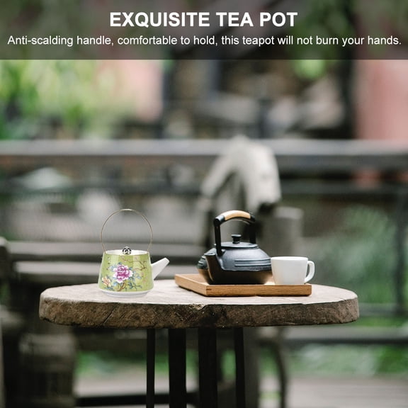 Porcelain Teapot Vintage Floral Ceramic Tea Pot Decorative Hand Painted Coffee Pot Kitchen Teaware for Blooming Loose Leaf Tea Light Green